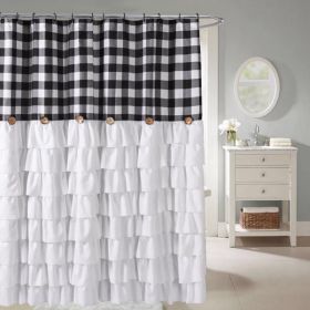 Farmhouse Ruffle Buffalo Check Shower Curtain with Coconut Buttons