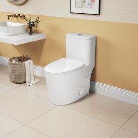 1.1/1.6 GPF Elongated Comfort Height Floor Mounted One-Piece Toilet ,  CUPC Certified, Water Sense Certified, Ceramic, White Color, Soft Close Seat