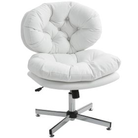 Computer Desk Chair, Armless Office Chair with Wide Padded Seat and Adjustable Height, White