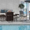 Outsunny 5-Piece Rattan Wicker Bar Set with Glass Top Table, 2 Tier Storage Shelf, and 4 Bar Stools for Outdoor, Patio, Garden, Brown