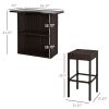 Outsunny 5-Piece Rattan Wicker Bar Set with Glass Top Table, 2 Tier Storage Shelf, and 4 Bar Stools for Outdoor, Patio, Garden, Brown