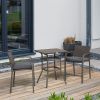 Outsunny 3PC Rattan Wicker Bar Set Patio Wood Grain Table Top 2 Stools Grey