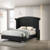 1pc Glam Upholstered King Bed Button-Tufting Wing Back Headboard Button Tufted Bedroom Furniture Wood Metal Fabric Black