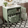 Retro Style 30'' Bathroom Vanity with Resin Sink Combo, Freestanding Single Vanity with 2 Drawers, Solid Wood Frame Bathroom Storage Cabinet, Green