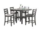 Classic Dining Room Furniture Gray Finish Counter Height 5pc Set Square Dining Table w Shelves Cushion Seat Ladder Back High Chairs Solid wood