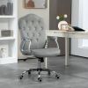 Vinsetto Velvet Button Tufted Swivel Wheels Adjustable Height Tilt Light Gray Office Chair