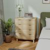 HOMCOM 4 Drawer Double Dresser for Bedroom, Fluted Chest of Drawers with Gold Finger Pulls and 4 Wood Legs, Natural Wood
