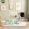 Height-Adjustable Kids' Table and Chair Set, 3pc, Storage, Easy Wipe, Green, Daycare & Classroom Friendly