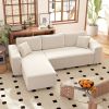 Corner Sofa with Reversible Chaise Lounge, Corduroy L-Shaped Sectional Sofa with Pocket Spring, Cream White