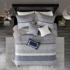 6 Piece Reversible Jacquard Quilt Set with Throw Pillows Navy King/Cal King