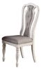 Antique White Set of 2 Dining Chairs Grey Upholstered Tufted unique Design Chairs Back Cushion Seat Dining Room