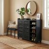 Shoe cabinet with 2 doors, 5 open compartments, and a tabletop with a back panel; made of MDF; 116*35.5*107cm; black