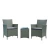 Manhattan Comfort Imperia Steel Rattan 3-Piece Patio Conversation Set with Cushions in Grey