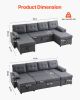 VEVOR U Shaped Sofa Bed, Convertible Sofa Bed with 2 Side Pockets, 2 Pillows and Double Chaise