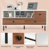 Mid-Century TV Stand for 50-inch TVs with 2 Cubbies and 3 Drawers