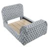 1pc Luxurious Comfort Innovative Design King Bed Deeply Tufted Headboard Upholstered Gray Velvet Television Lift Built-in Electric Fireplace Bedroom F