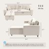 Corner Sofa with Reversible Chaise Lounge, Corduroy L-Shaped Sectional Sofa with Pocket Spring, Cream White