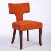 Mid Century Modern Dining Chairs Set of 2, Farmhouse Linen Fabric Upholstered Accent Chair Curved Backrest with Copper Nails around