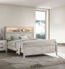 Simple Bedroom 1pc Queen Size Bed w Headboard Shelves and Light White Wash Contemporary Furniture