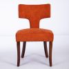 Mid Century Modern Dining Chairs Set of 2, Farmhouse Linen Fabric Upholstered Accent Chair Curved Backrest with Copper Nails around