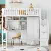 Full size Loft Bed with Bookshelf,Drawers,Desk,and Wardrobe-White