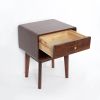 Rustic Walnut Wooden Nightstand 1-Drawer Bedside Table with Brass Pull