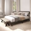 Queen Size Bed Frame with Headboard Queen Platform Bed Frame with Wooden Slats No Box Spring Needed Easy Assembly Walnut