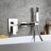 Modern Waterfall Wall-Mount Solid Brass Bathtub Faucet & Handshower in Brushed Nickel