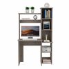 Light Grey 6-Shelf Writing Desk with Built-in Bookcase