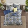6 Piece Reversible Quilt Set with Throw Pillows Blue King/Cal King