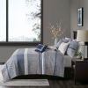 6 Piece Reversible Jacquard Quilt Set with Throw Pillows Navy King/Cal King