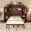 Queen Size Murphy Bed, Wooden Queen Wall Bed with 2 Wardrobe and Storage Shelf, Multifunctional Foldable Platform Bedframe for Guest-Room, Bedroom
