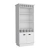 70"H Bar Cabinet with Wine Rack, Upper Glass Cabinet, three Open Storage Shelves and One Cabinet, White