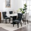 Furniture,Modern, High-end Tufted Solid Wood Contemporary PU and Velvet Upholstered Dining Chair with Wood Legs Nailhead Trim 2-Pcs Set, Black+Gray