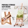 Studio H-Frame Easel, Holds Canvas Art up to 48", Beechwood Artists Easel for Painting with Wheels and Large Storage Tray