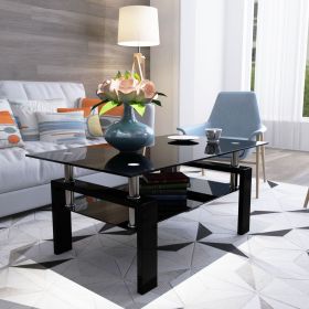 Rectangle Black Glass Coffee Table, Clear Coffee Table, Modern Side Center Tables for Living Room, Living Room Furniture