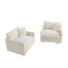Accent Chair Set of 2, High-end Chenille Upholstered Armchairs, Living Room Side Chairs with Toss Pillow, White