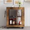 Mid-century modern style movable side cabinet for sofa, household brown trolley storage locker and shelf for living room.