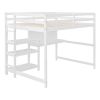 Full Size Wooden Loft Bed with Shelves, Desk and Writing Board - White
