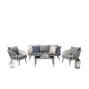 Manhattan Comfort Riviera Rope Wicker 4-Piece 5 Seater Patio Conversation Set with Cushions in Grey