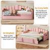 Upholstered Twin Size Daybed with Adjustable Height Pop Up Trundle Twin Bed and USB & Type-C Charging Port, Day Bed Frame with 2 Side Pockets