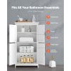 Bathroom Floor Cabinet, 4-Tier, Wooden Storage Organizer with 4 Doors and Adjustable Shelf