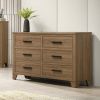 1pc Walnut Color Six Drawers Dresser Black Bar Pulls Transitional Style Bedroom Metal Center Glide