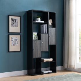 Bookcase Display Storage Cabinet, Multi Shelves Black & Distressed Grey