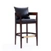 Manhattan Comfort Ritz 38 in. Black and Dark Walnut Beech Wood Barstool