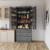 [Assembly Video Provided]TOPMAX 77inch Farmhouse Kitchen Pantry, Freestanding Tall Cupboard Storage Cabinet with 3 Adjustable Shelves, 8 Door Shelves
