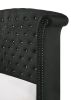 1pc Glam Upholstered Queen Bed Button-Tufting Wing Back Headboard Button Tufted Bedroom Furniture Wood Metal Fabric Black