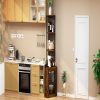 Corner Shelf with Doors, 65" Corner Cabinet & Wine Glass Rack, 6 Tier Bookshelf Display, Freestanding Corner Storage Stand for Kitchen, Living Room