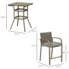 Outsunny 3PC Rattan Wicker Bar Set Patio Wood Grain Table Top 2 Stools Grey