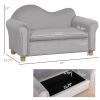 Ergonomic Gray Foam Kids Sofa Velvet Lounge with Inner Toy Storage Soft Arms Childrens Couch